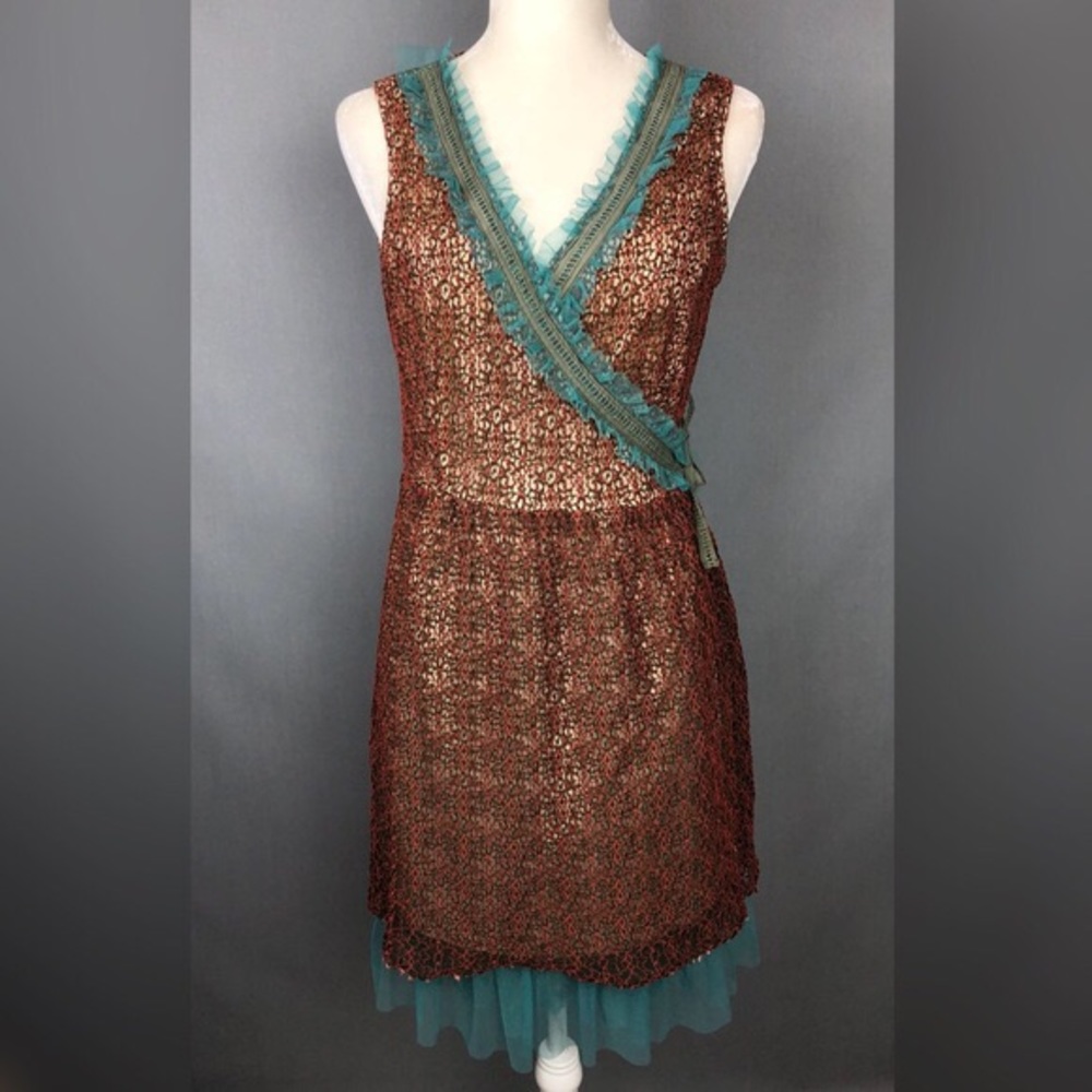 Young Essence XL teal and rust dress